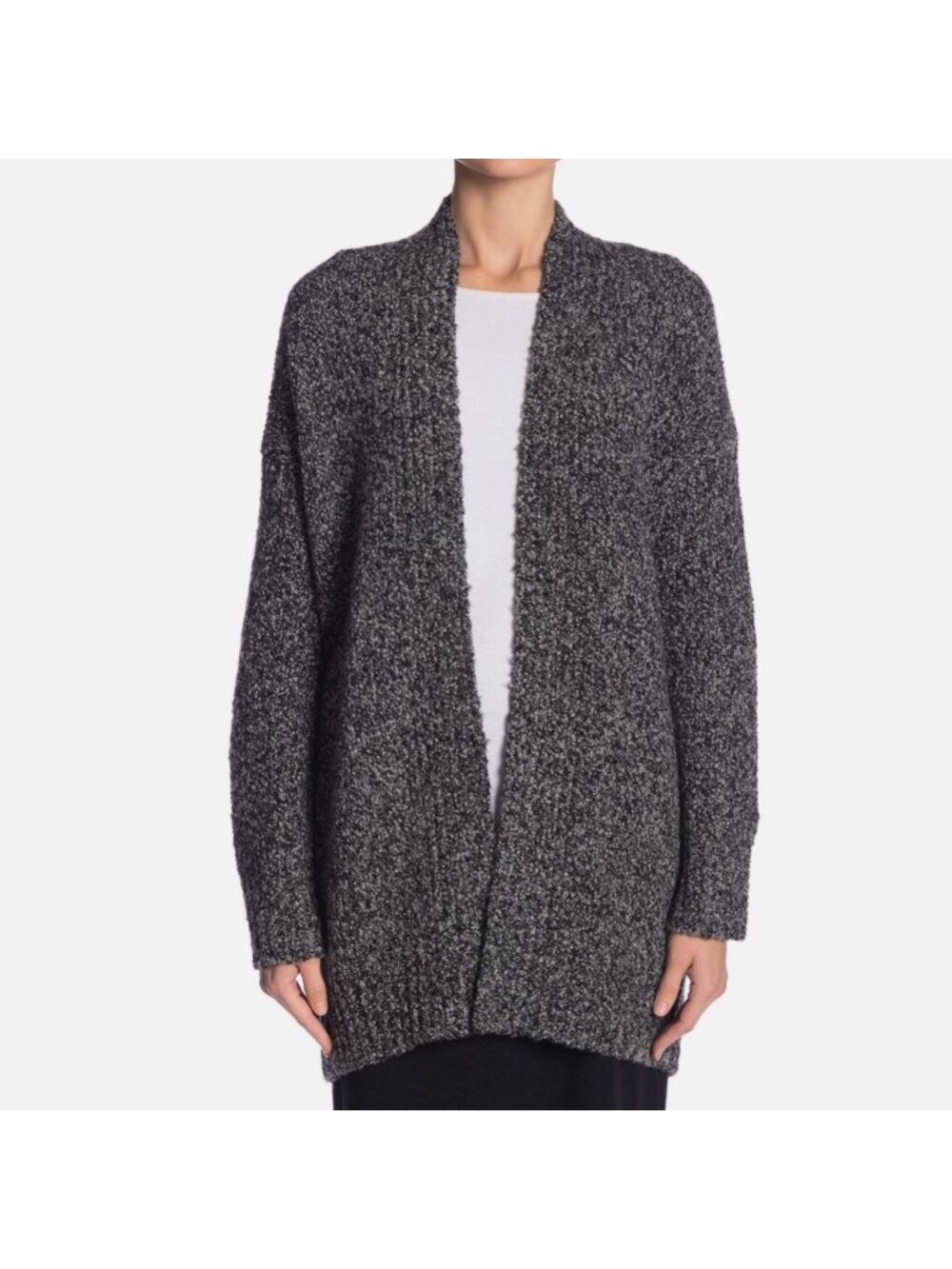 Vince Chunky Gray Black Marled Wool Cashmere Silk Open Cardigan Sweater M